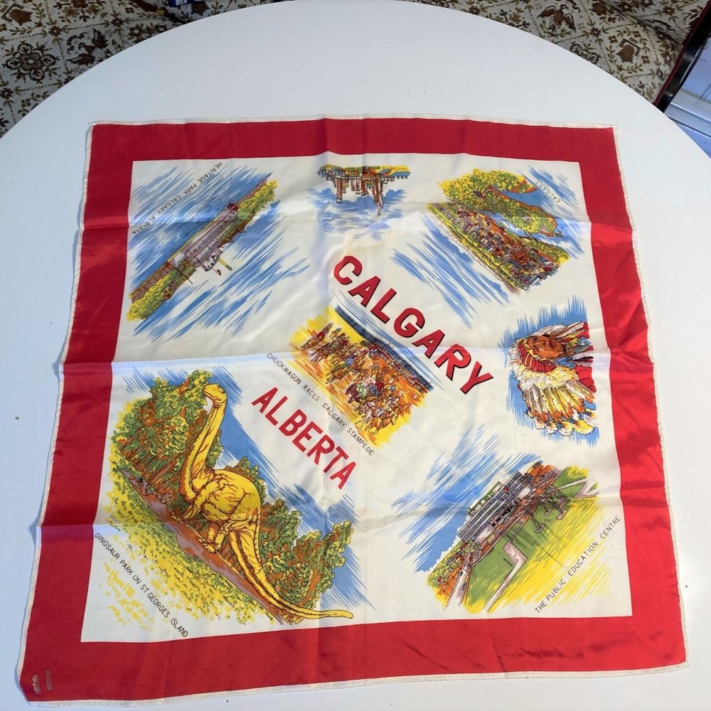 Vintage 50s/60s Tourist Scarf - Calgary, Canada  26" square